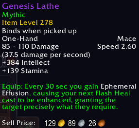 Screenshot of Genesis Lathe in-game tooltip from PTR