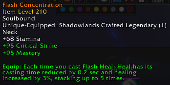 Tooltip of a crafted 210 Flash Concentration Neck